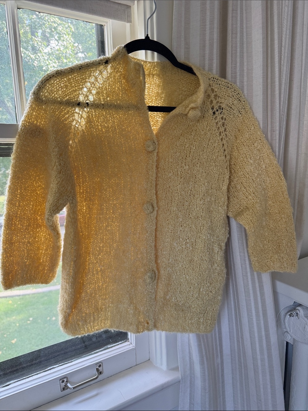 Vintage hand knit butter Yellow Knit Button-Up Women's Sweater Cardigan
